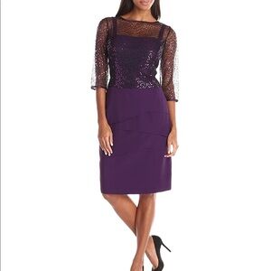 NEW Le Bos Sequin Top Crepe Skirt Tiered Dress Size 14